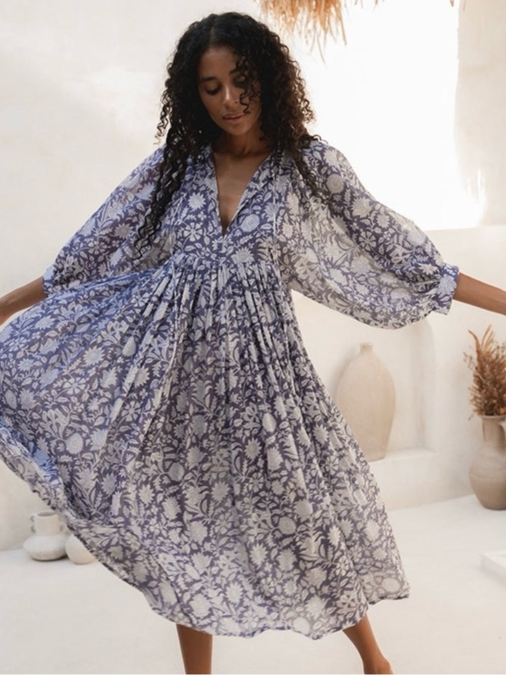 NWT Daughters of India Kyra Midi Dress in Blue Iris Sz XS